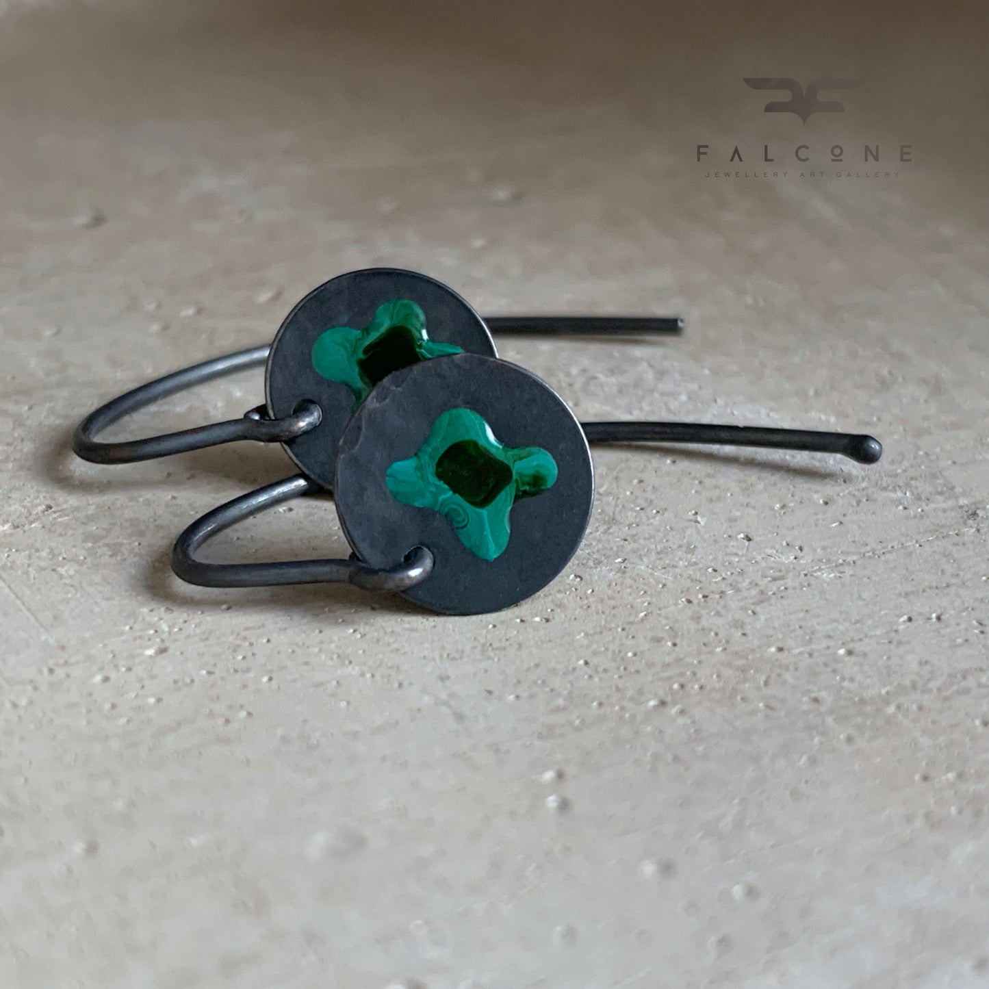 Pendientes esmaltados de plata de ley 'Flores silvestres - verde turquesa y negro'