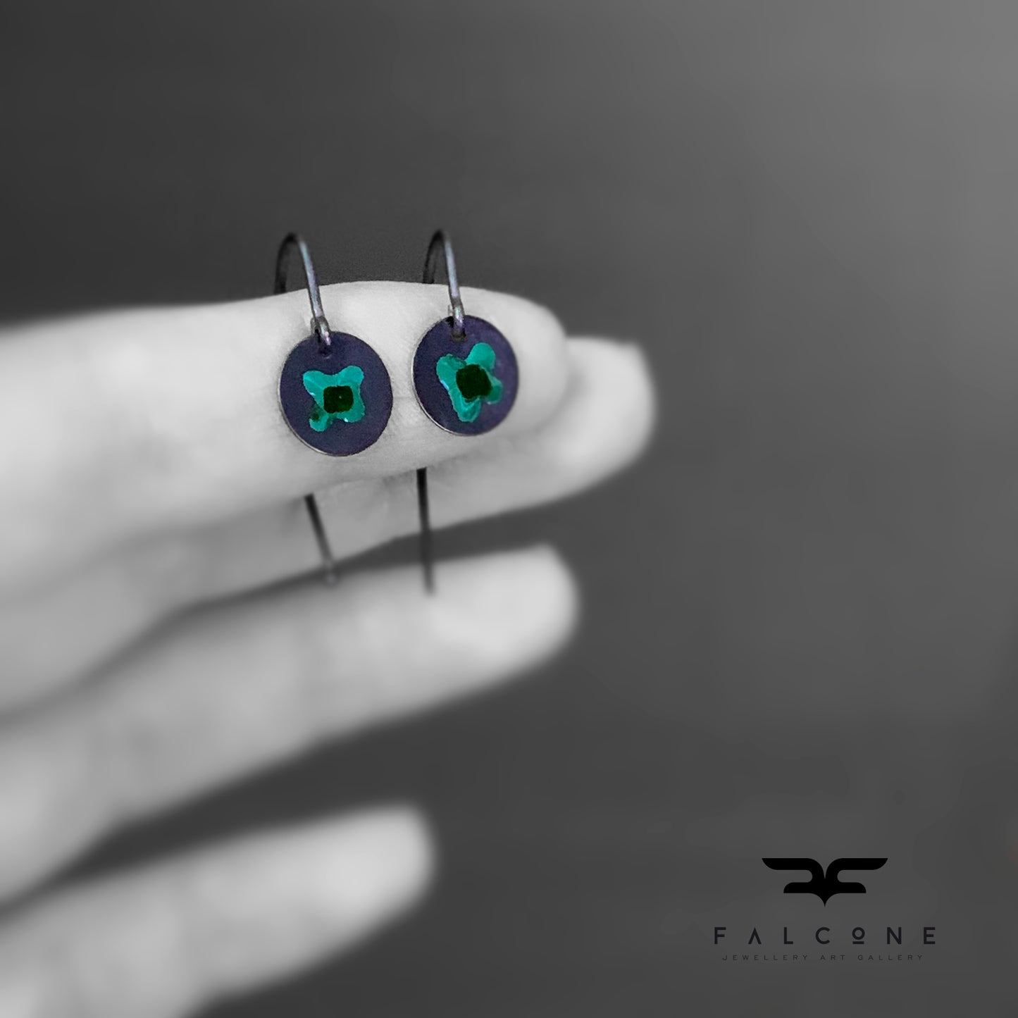 Pendientes esmaltados de plata de ley 'Flores silvestres - verde turquesa y negro'