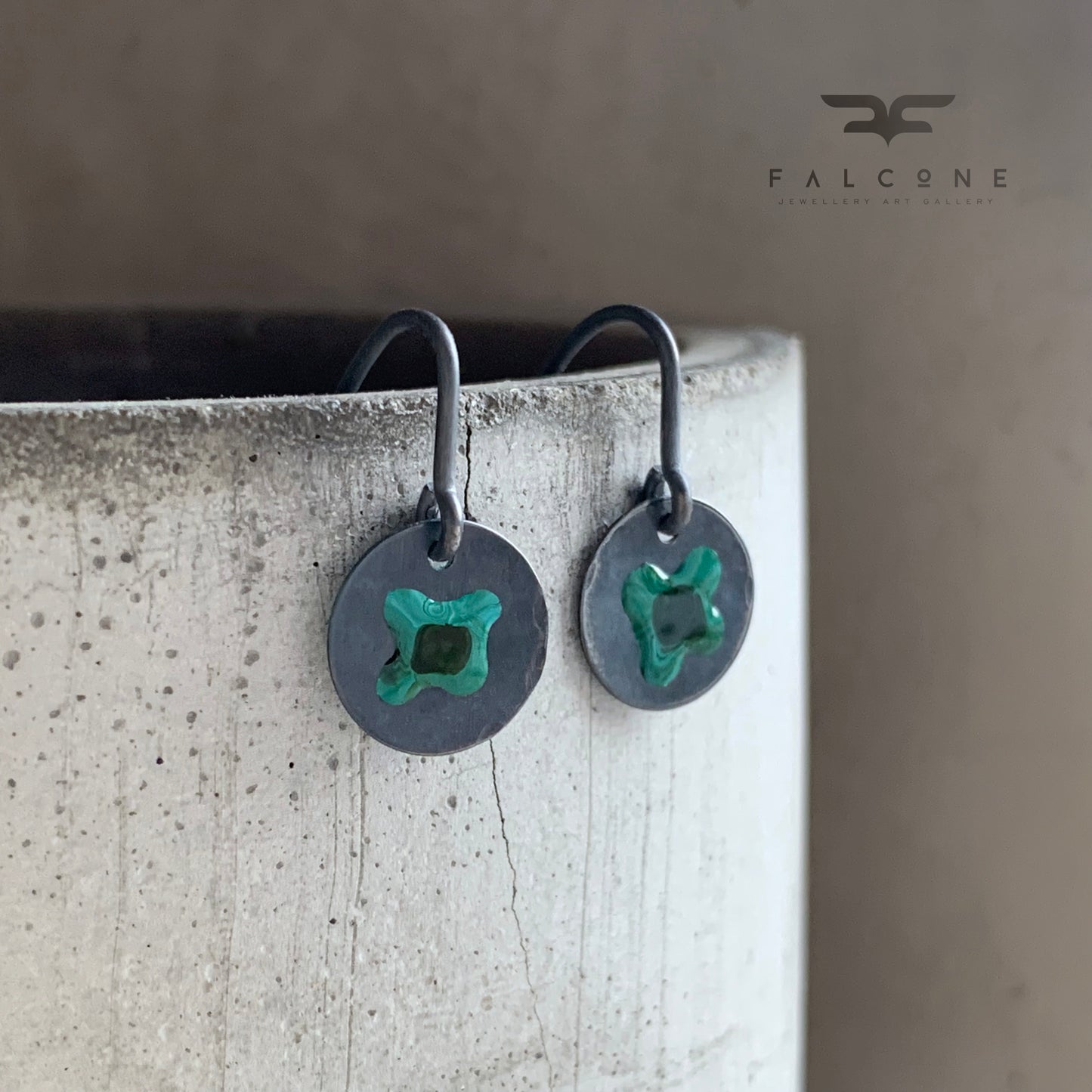 Pendientes esmaltados de plata de ley 'Flores silvestres - verde turquesa y negro'