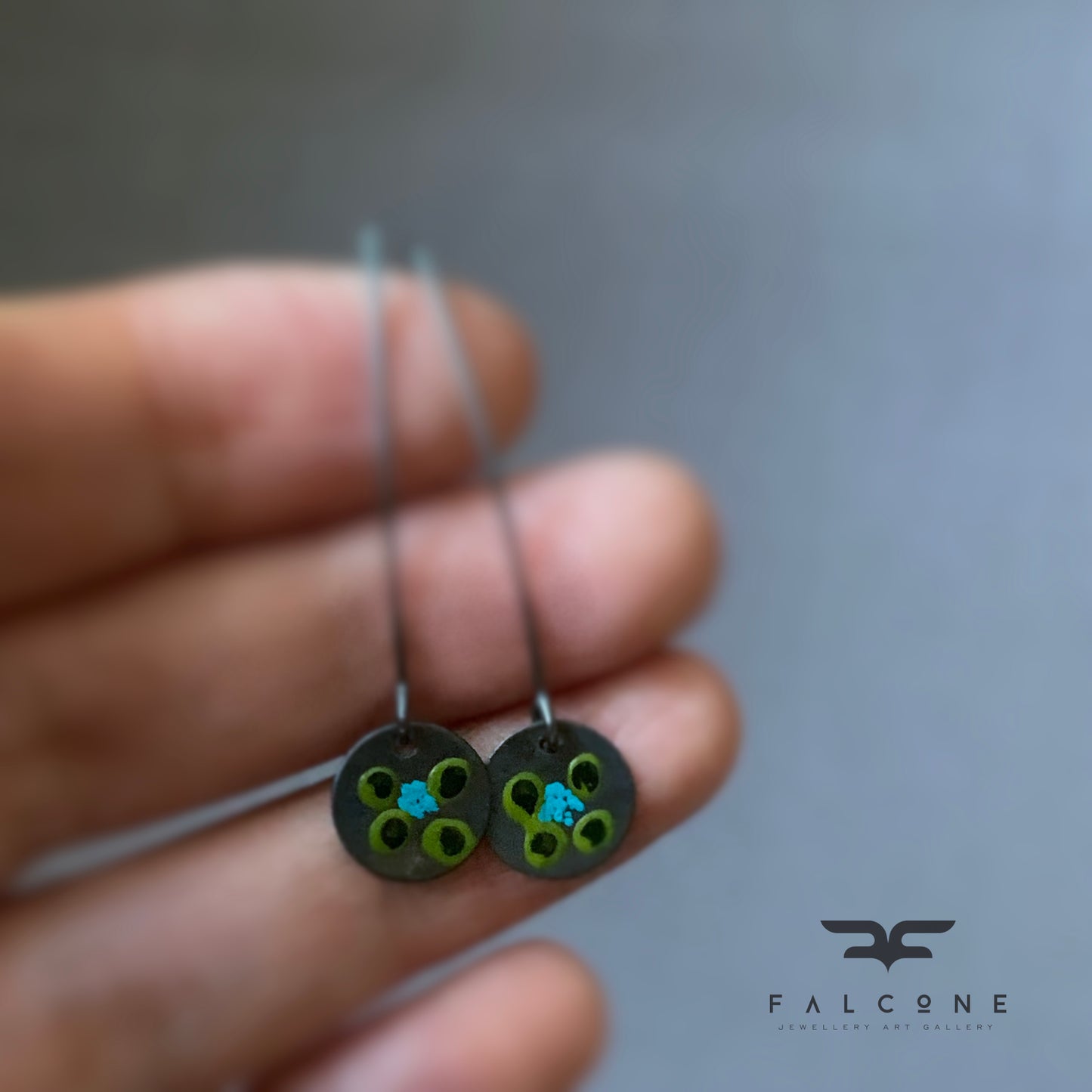 Pendientes de plata de ley con esmalte 'Flores silvestres - verde y turquesa'