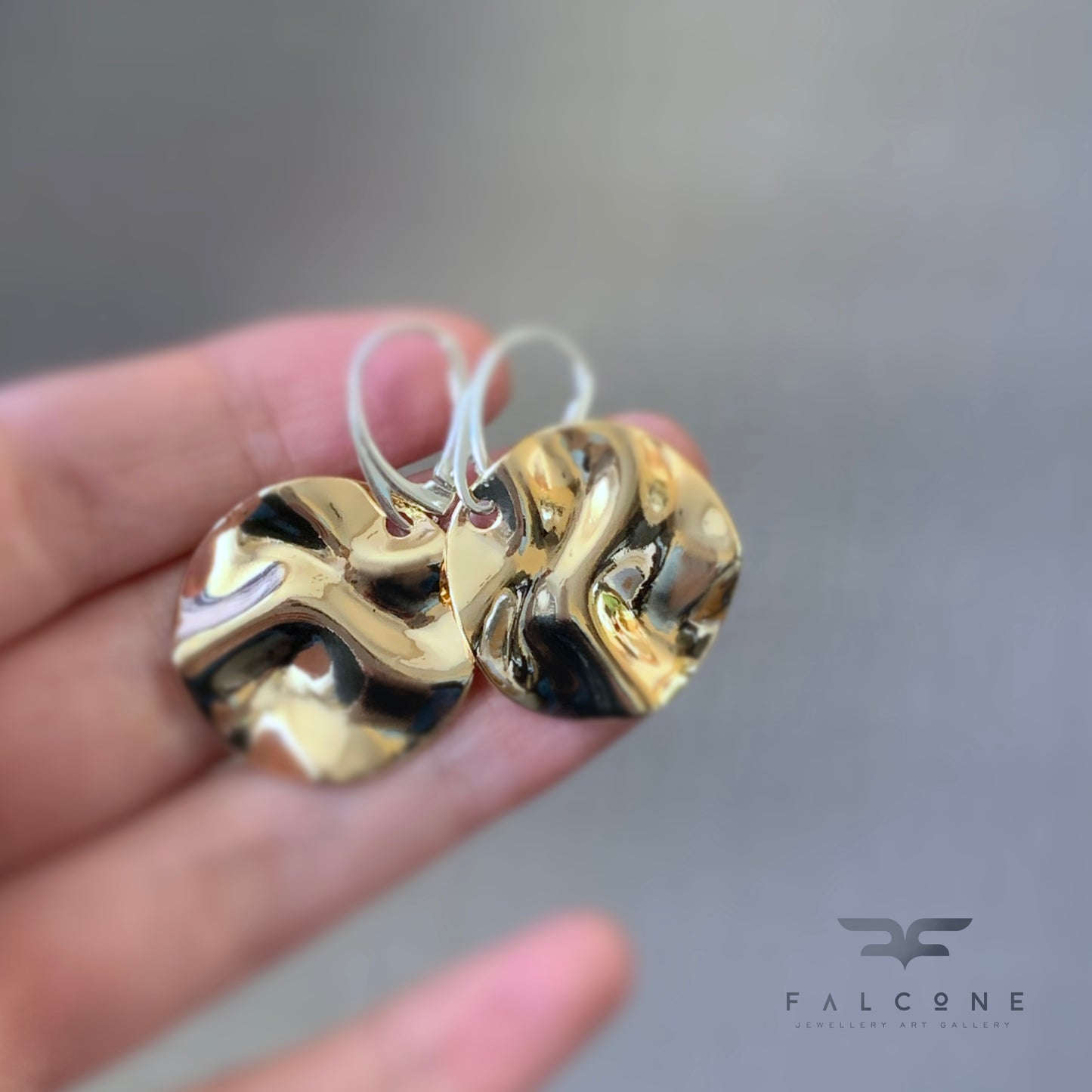 Pendientes de latón bañado en oro y plata de ley 'Círculos Dorados - Espejo Cóncavo'