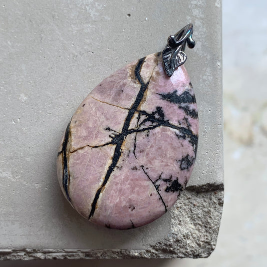 Rhodonite Pendant with Silver Bail 'Images of Nature'