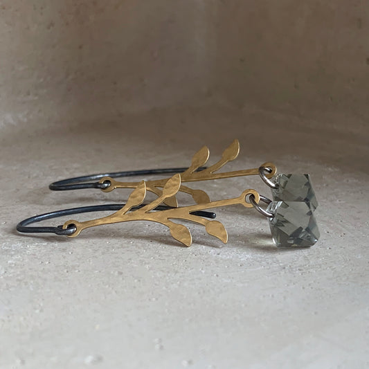 Brass, Swarovski Crystal and Silver Earrings 'Urban Rose - Mist Grey'