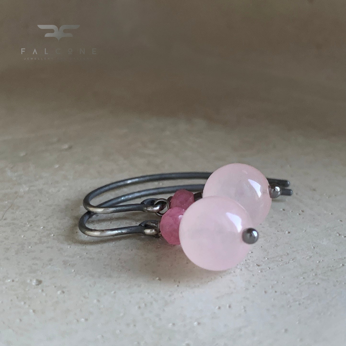 Mineral and Silver Earrings 'Quartz Rose'