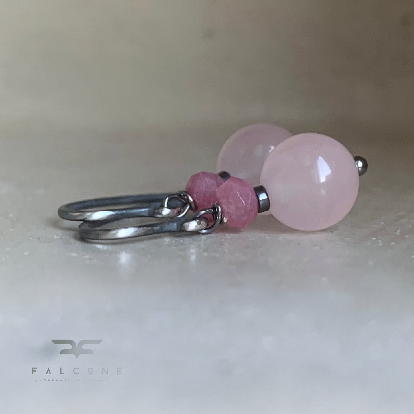 Mineral and Silver Earrings 'Quartz Rose'