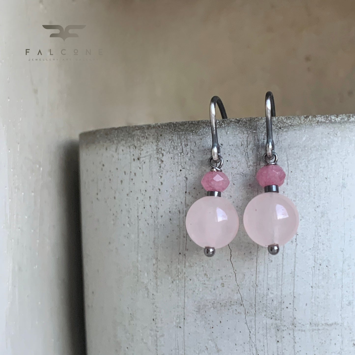 Mineral and Silver Earrings 'Quartz Rose'