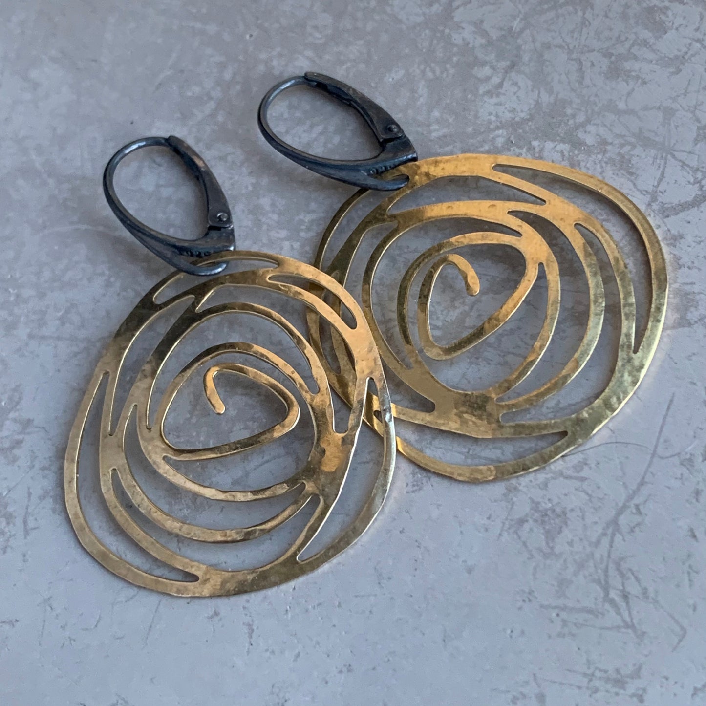 Brass and Silver Earrings 'Modern Rose'