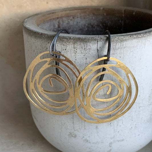 Brass and Silver Earrings 'Modern Rose'