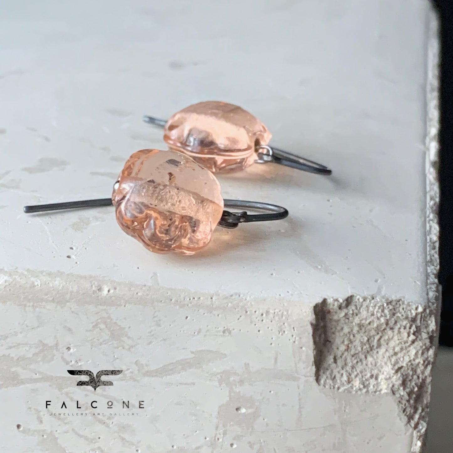 Fine glass earrings with open silver earwires 'Powder Pink'