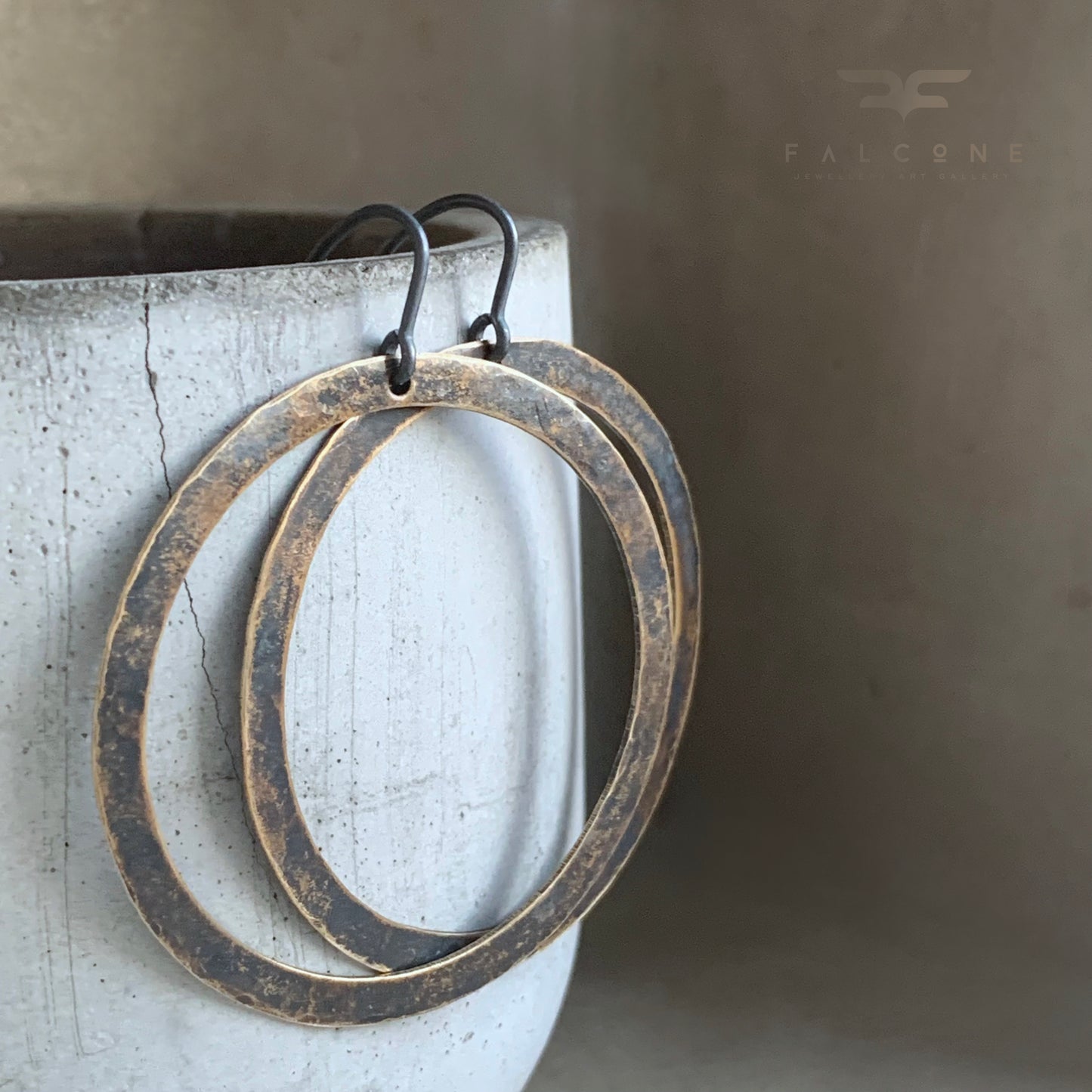 Brass and Silver Earrings 'Rustic Hoops'