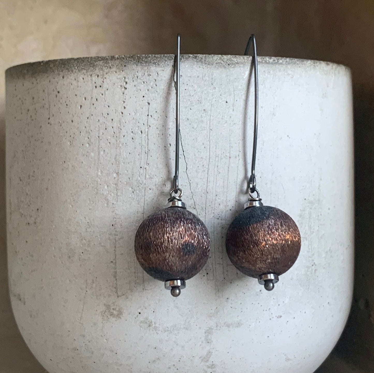 Brass and Sterling Silver Earrings 'Bitter Chocolate'