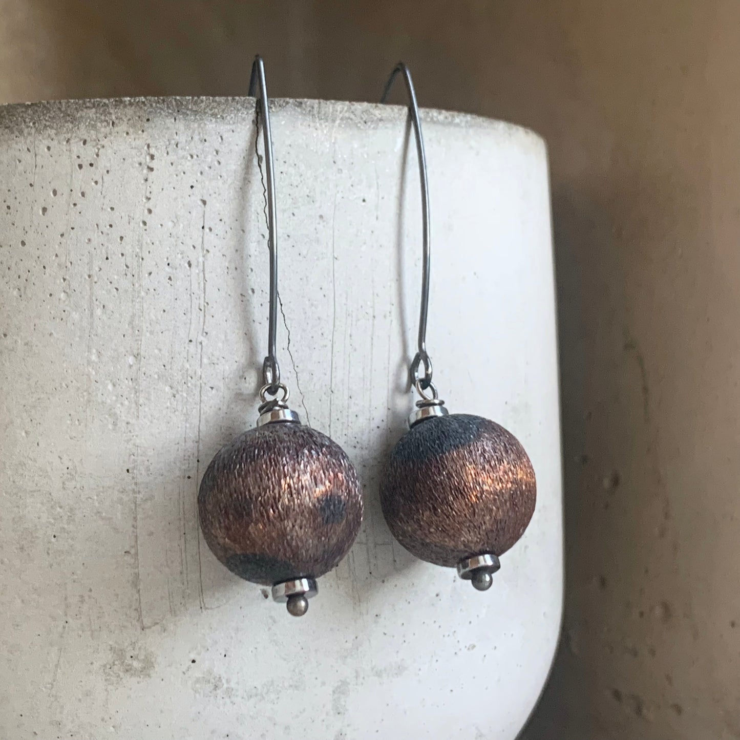 Brass and Sterling Silver Earrings 'Bitter Chocolate'