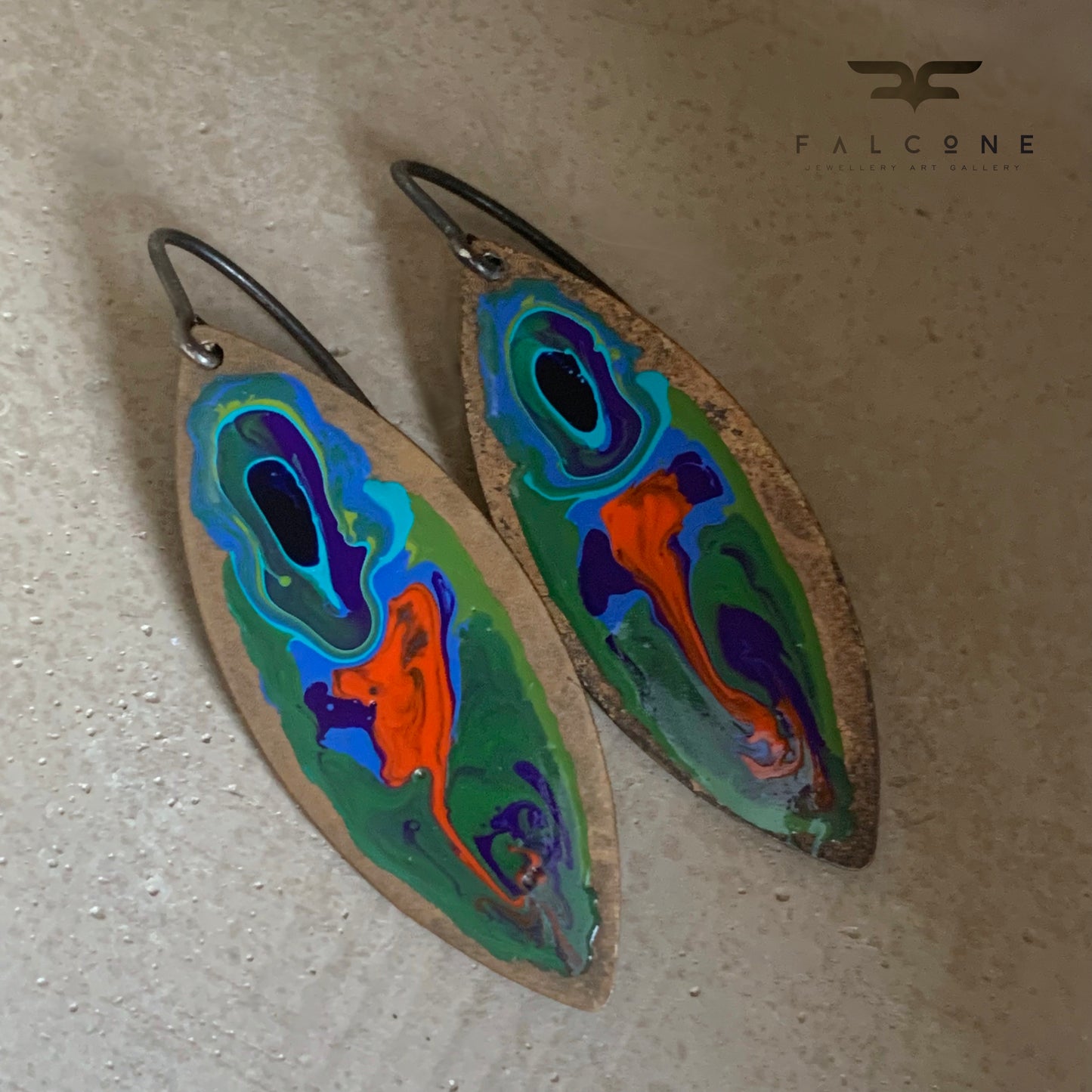 Brass and Silver Earrings with Enamel 'Peacock Fish'