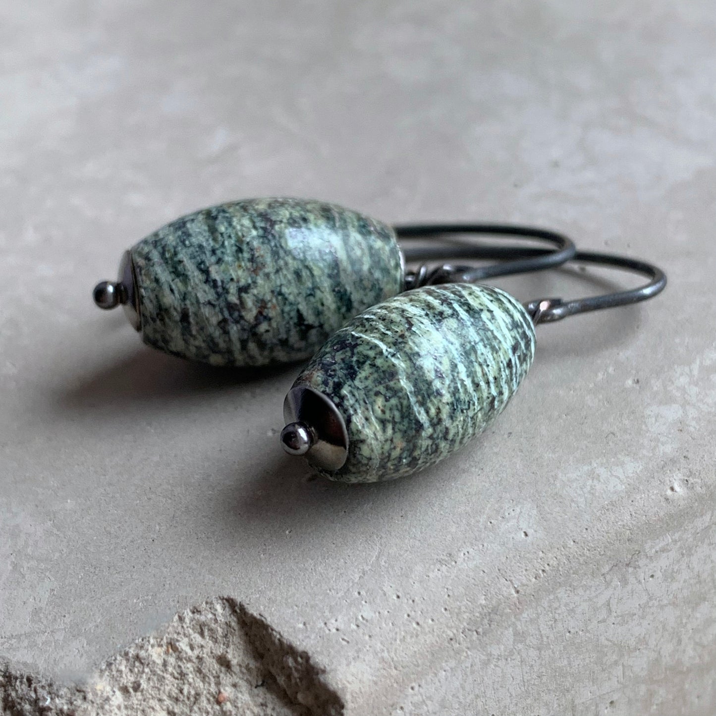 Serpentinite and Sterling Silver Earrings 'With Serpentinite'