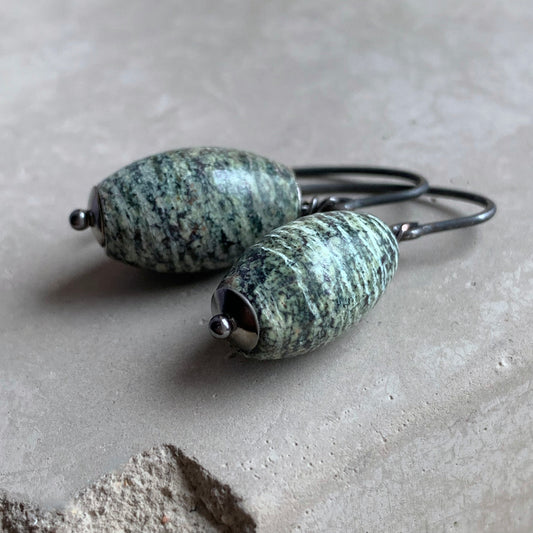 Serpentinite and Sterling Silver Earrings 'With Serpentinite'