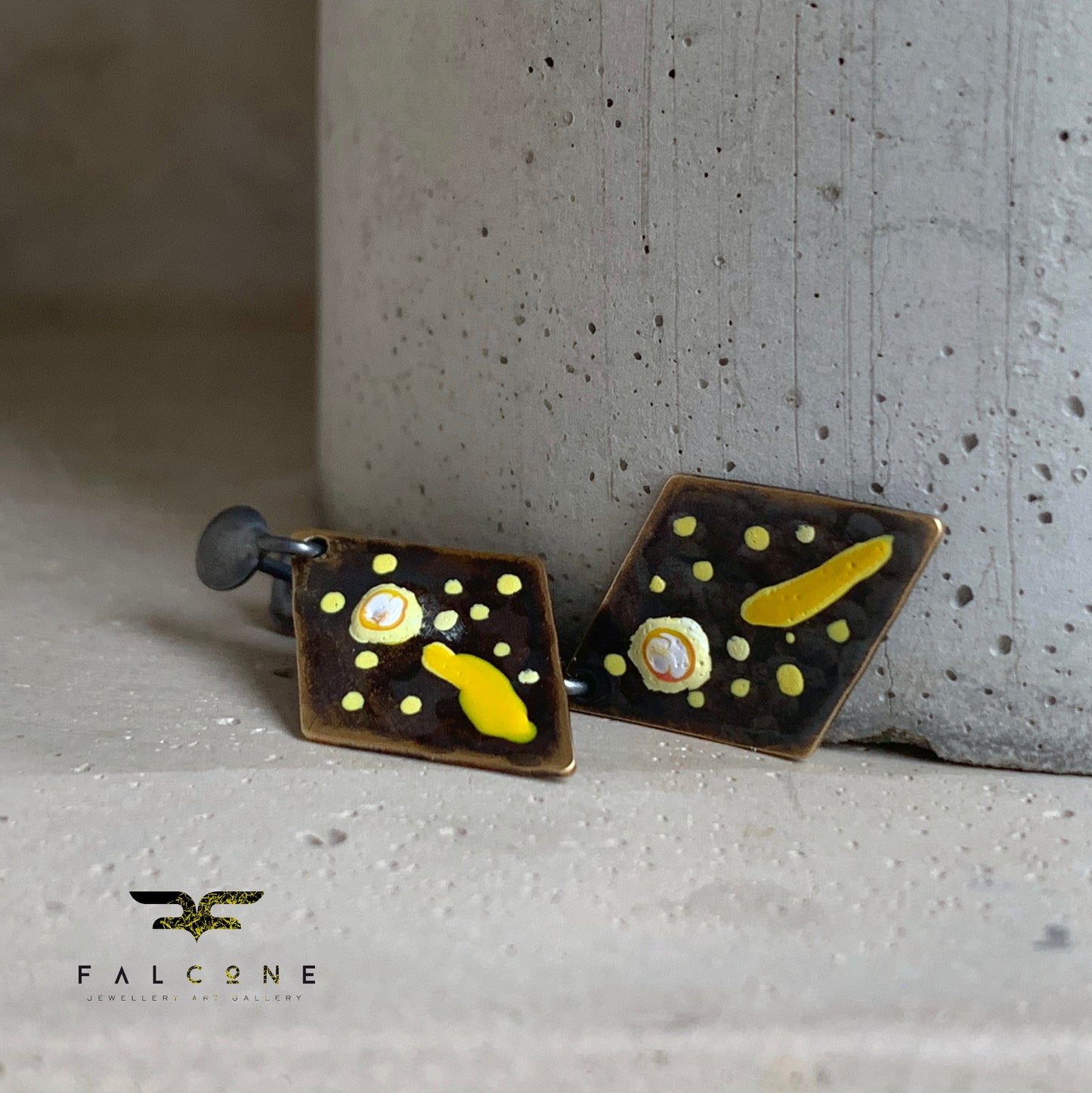 Hand-painted earrings in brass and silver 'Sea Snails'