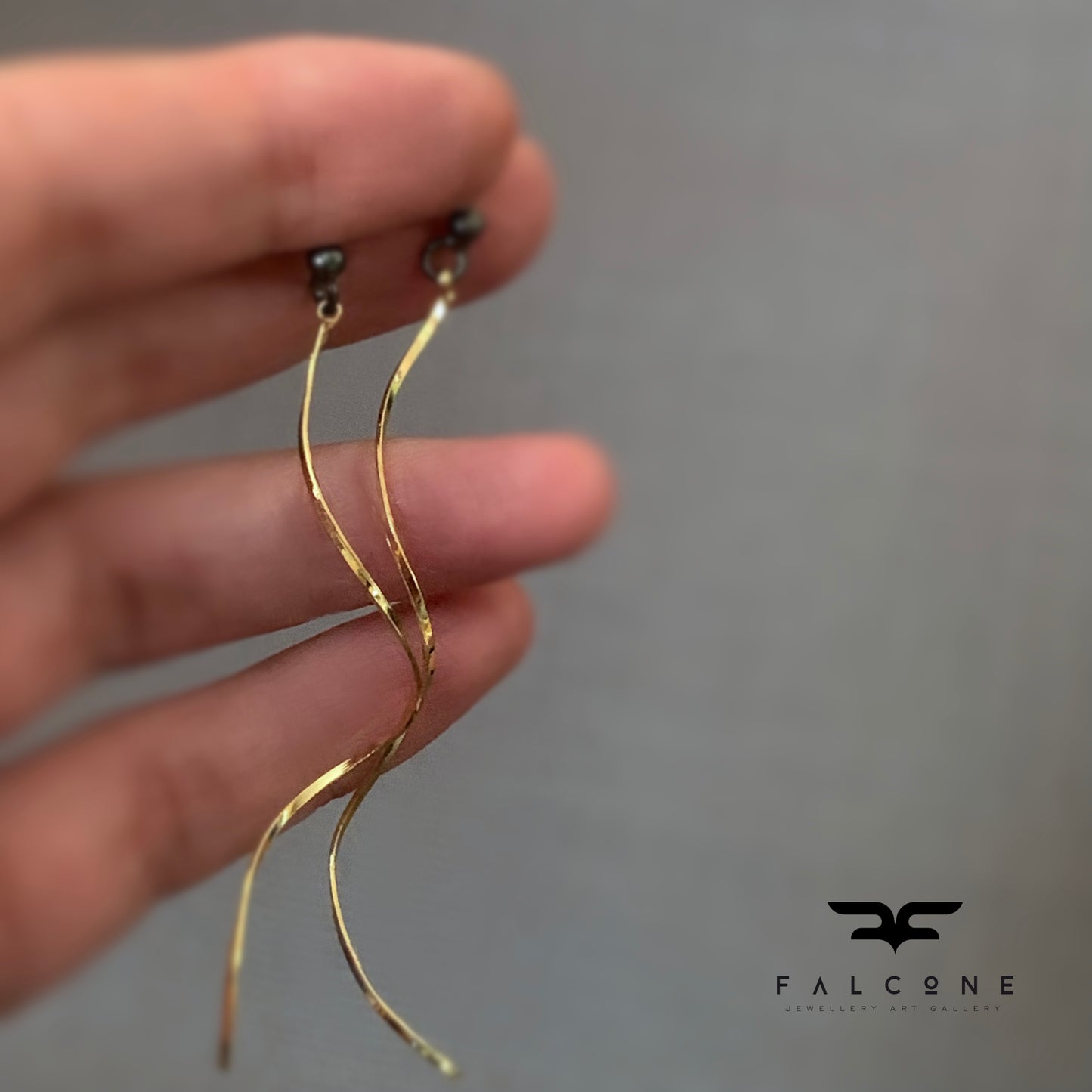 Gold-Plated Brass and Sterling Silver Stud Earrings 'Golden Waves'