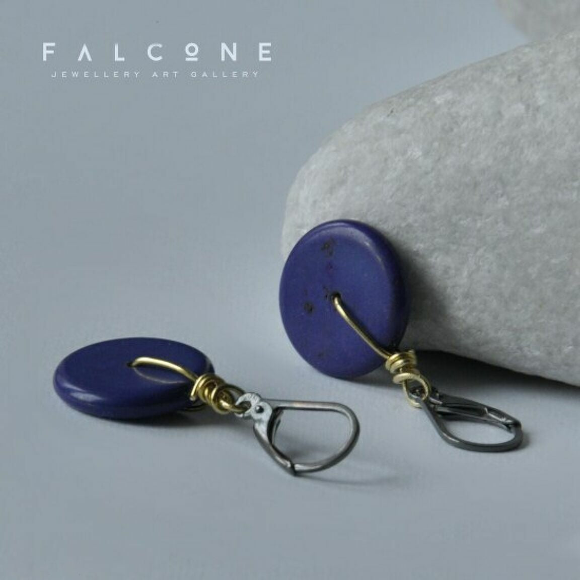 Handmade silver and brass earrings with howlite pastilles 'Purple Pastilles'