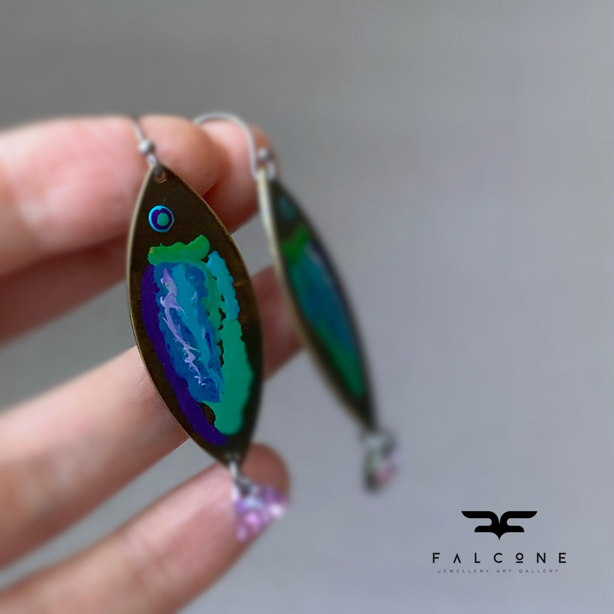 Brass, Swarovski Crystal and Sterling Silver Earrings ‘Fish with Rainbow Tail’