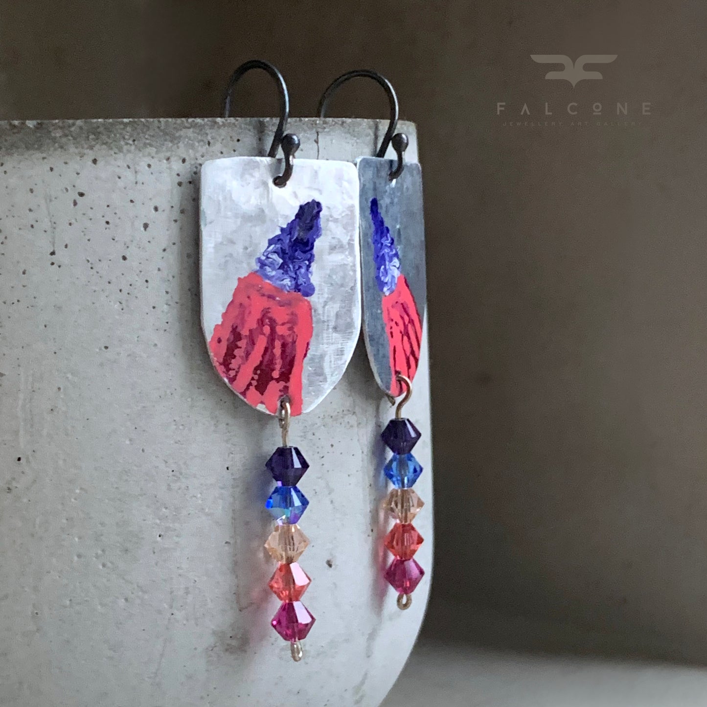 Handcrafted aluminium unfussy earrings with Swarovski crystals 'Swarovski with Flower'