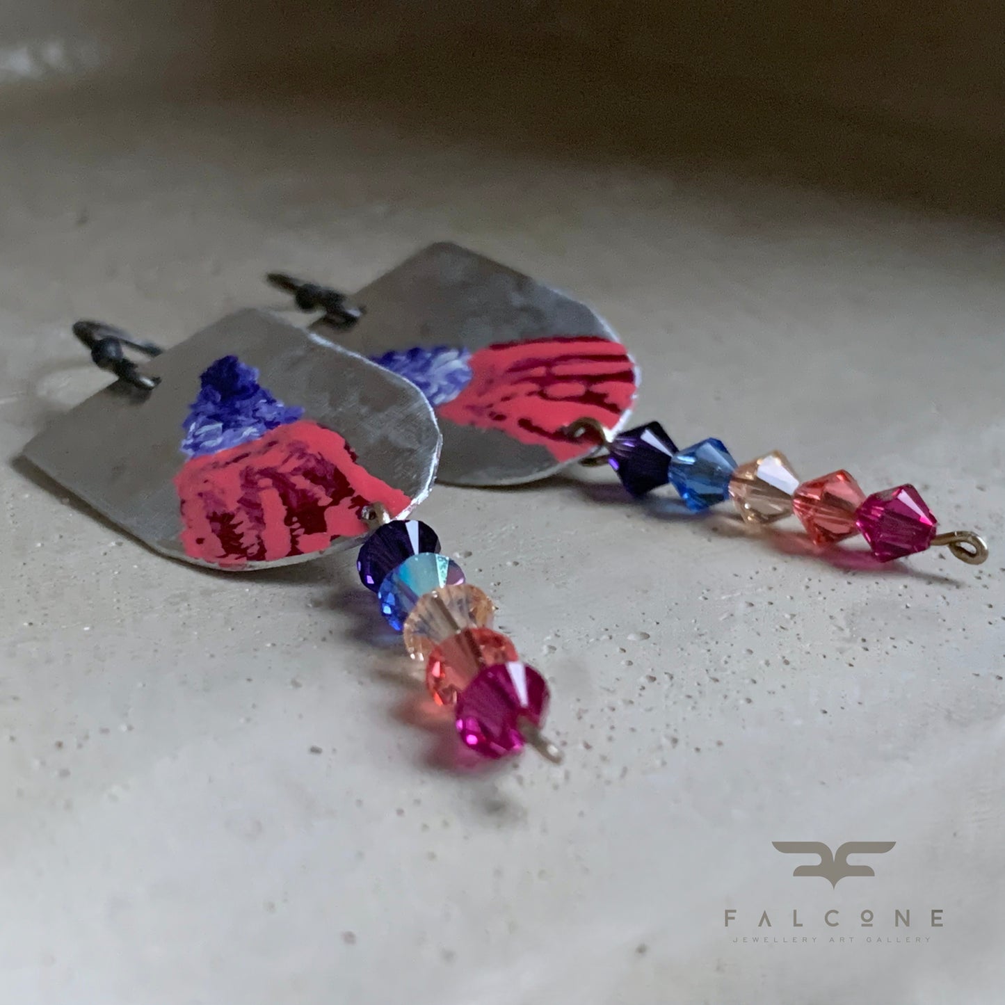 Handcrafted aluminium unfussy earrings with Swarovski crystals 'Swarovski with Flower'