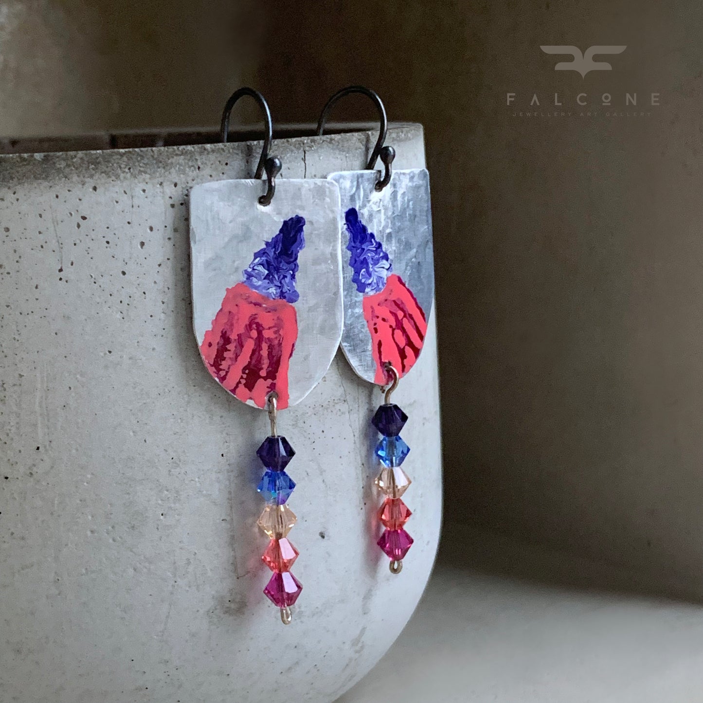 Handcrafted aluminium unfussy earrings with Swarovski crystals 'Swarovski with Flower'