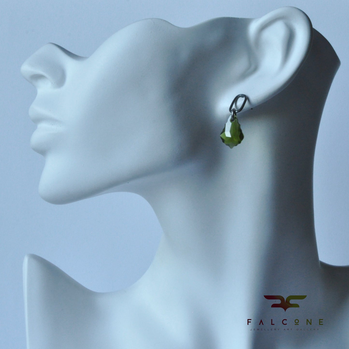 Silver stud earrings with Swarovski crystals in the color of olive green 'Forest Elves'