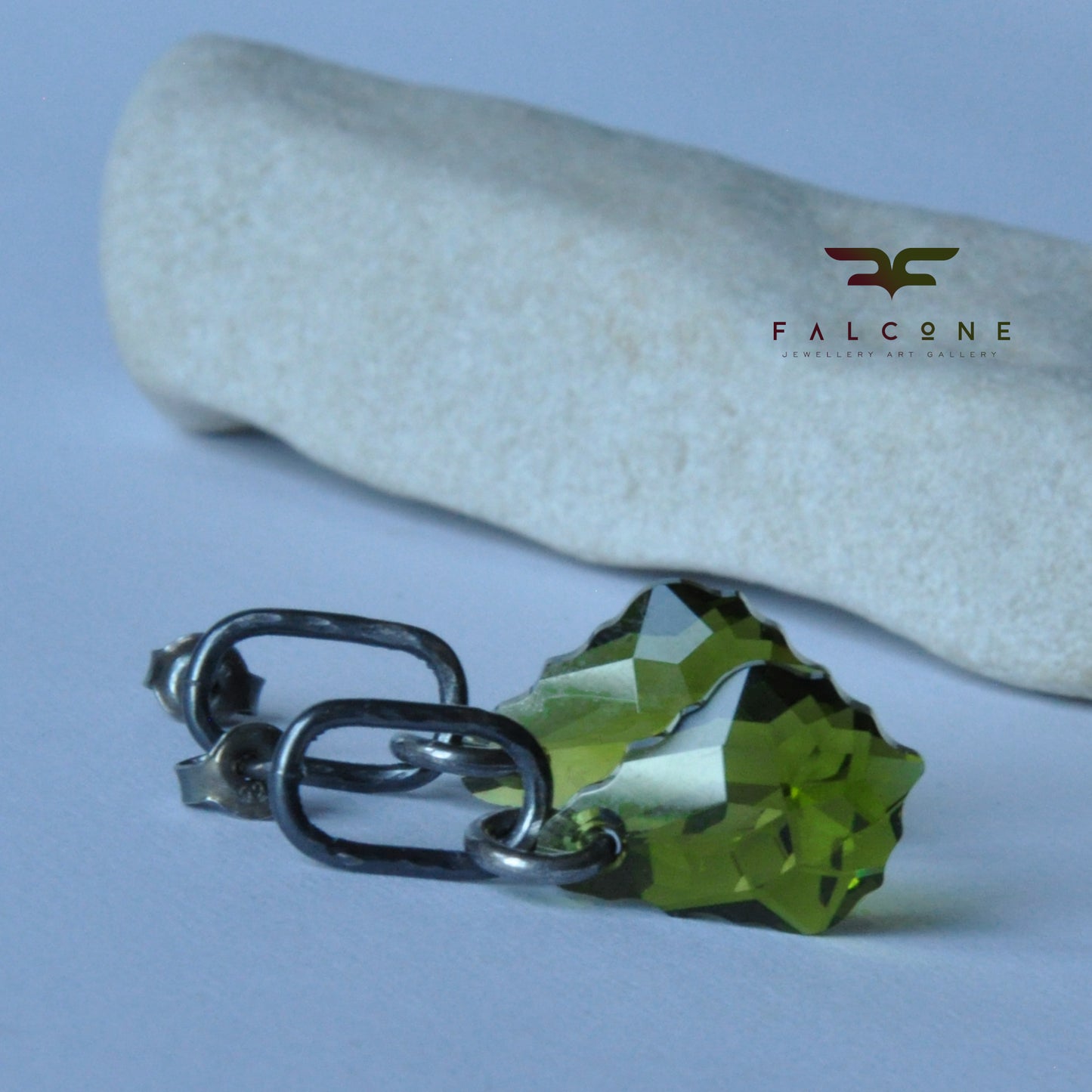 Silver stud earrings with Swarovski crystals in the color of olive green 'Forest Elves'