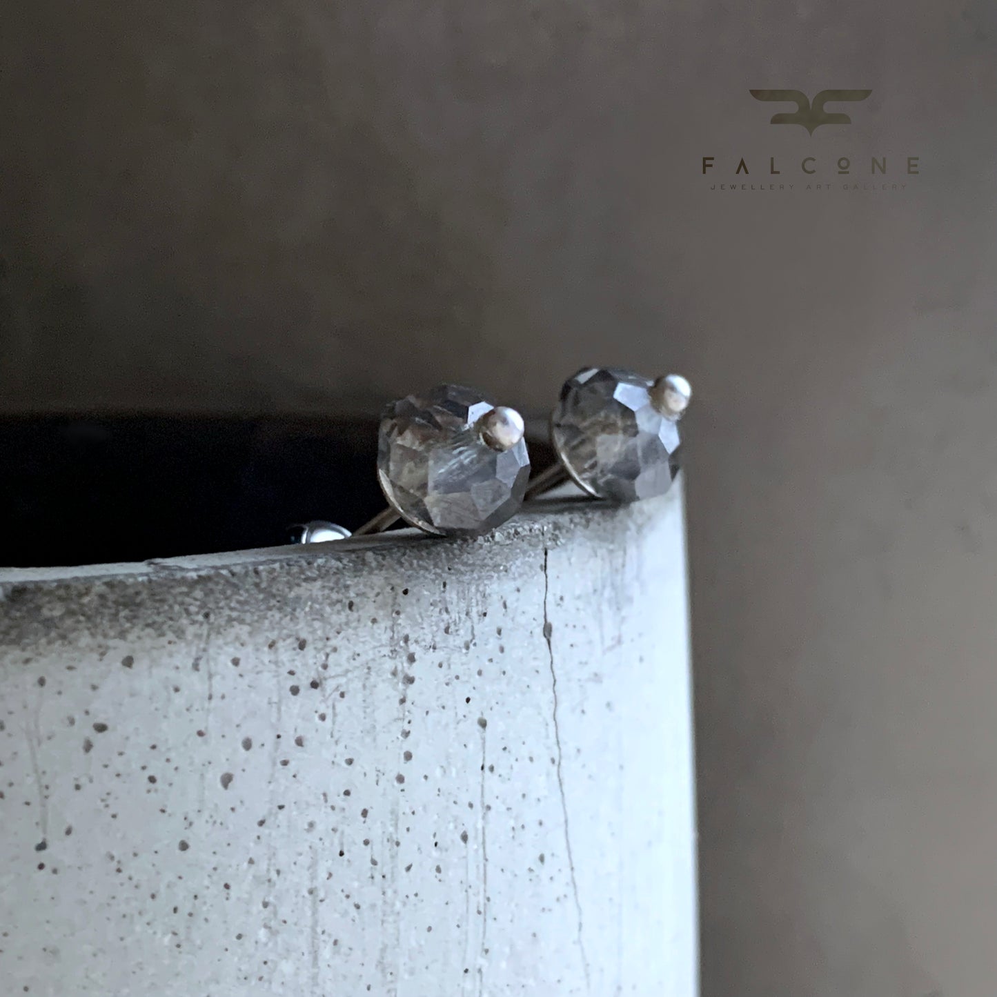 Sterling Silver and Glass Stud Earrings 'Silver Greys'