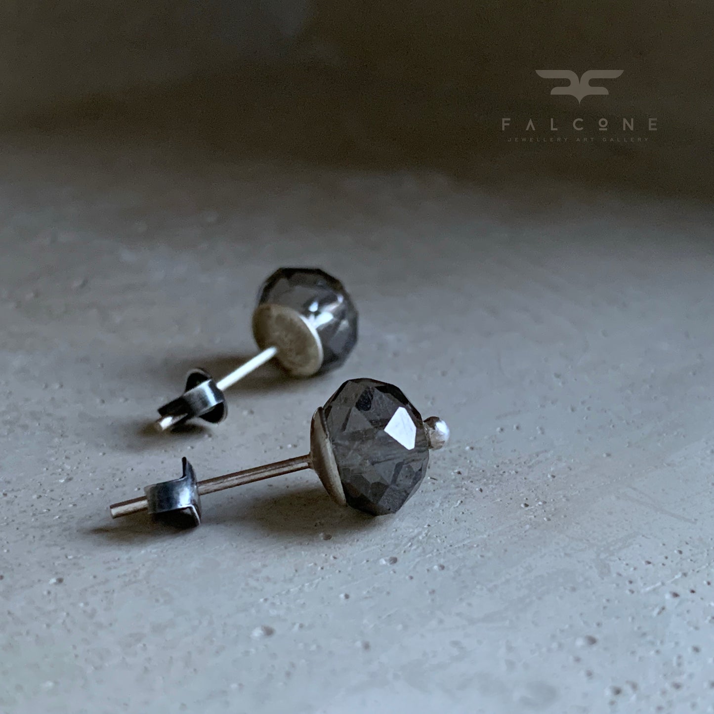 Sterling Silver and Glass Stud Earrings 'Silver Greys'