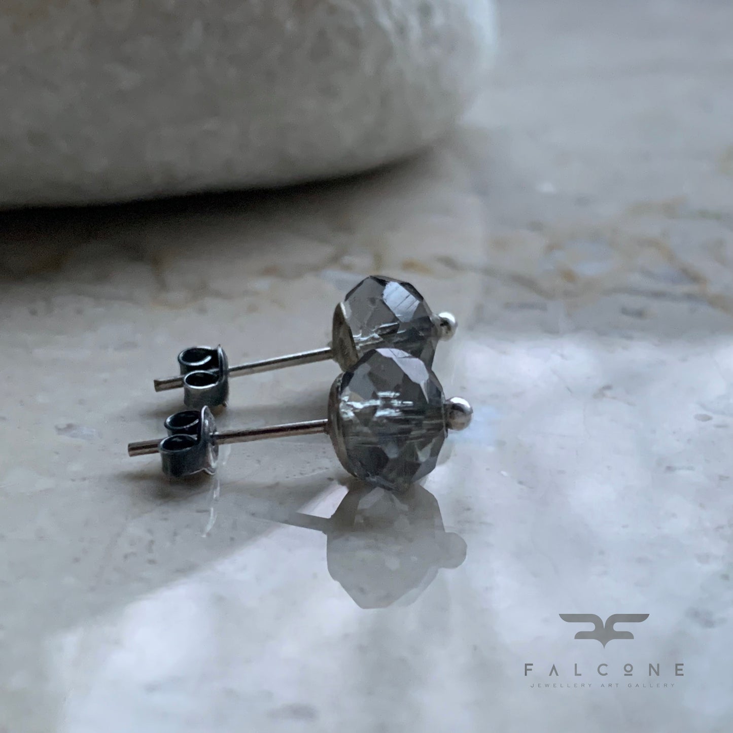 Sterling Silver and Glass Stud Earrings 'Silver Greys'