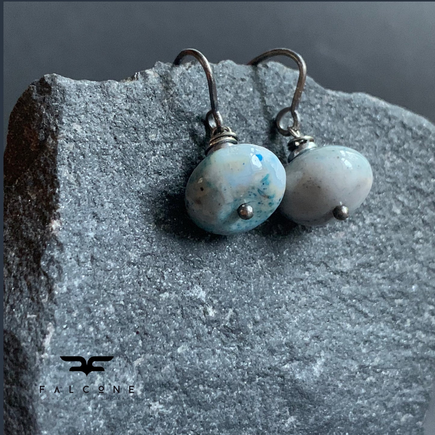 Pendientes con plata y piedras 'Larimar Gris'