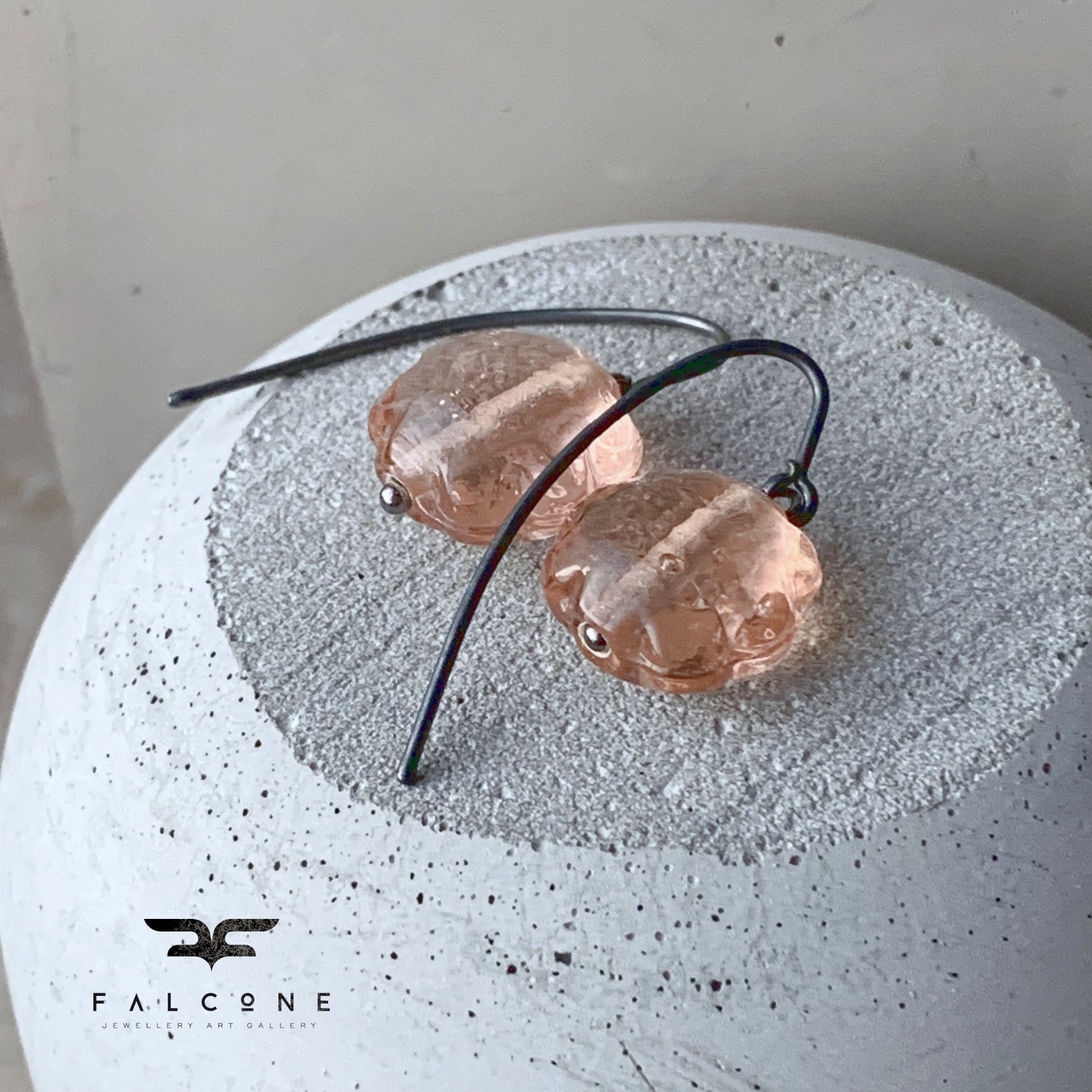 Fine glass earrings with open silver earwires 'Powder Pink'