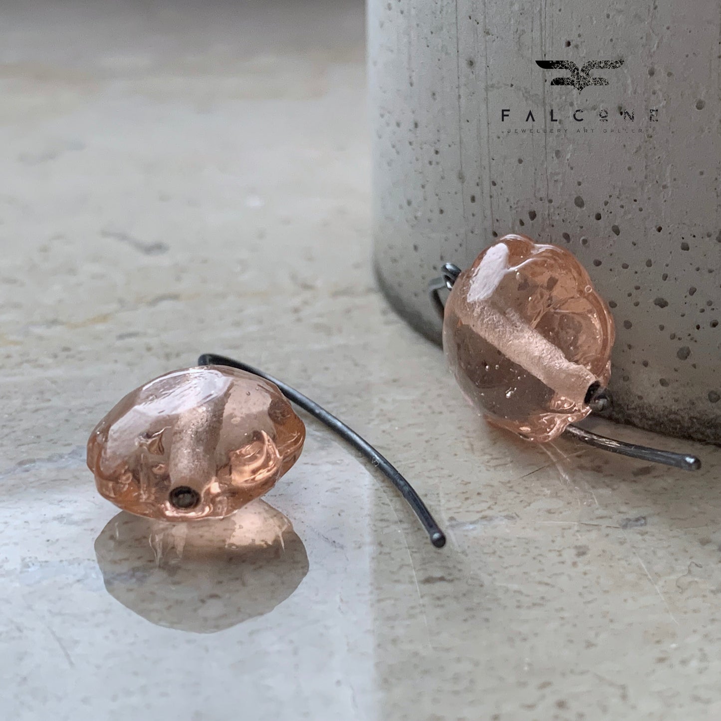 Fine glass earrings with open silver earwires 'Powder Pink'