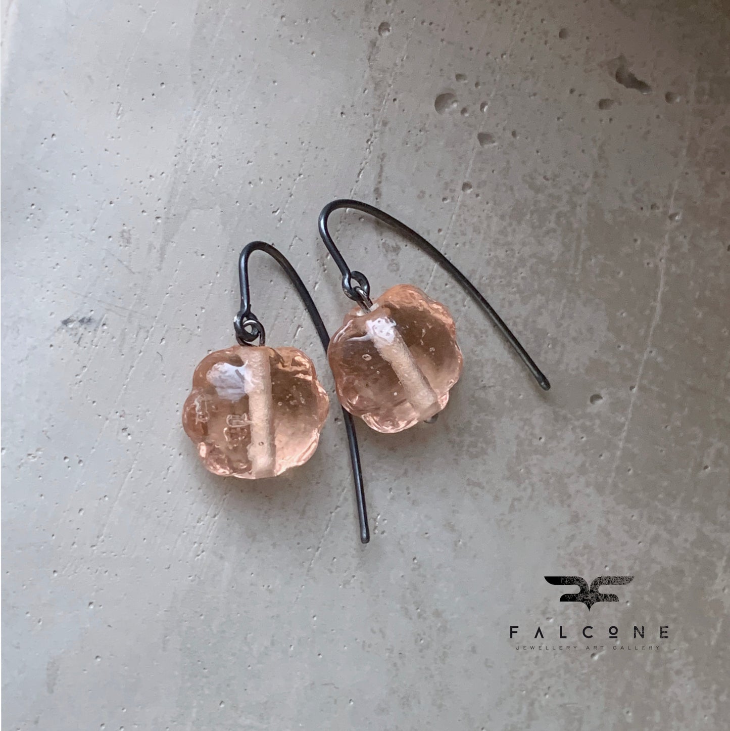 Fine glass earrings with open silver earwires 'Powder Pink'