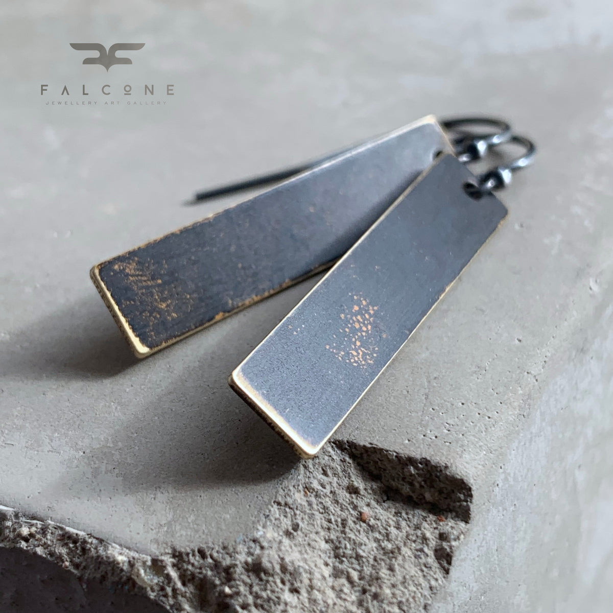 Brass and Sterling Silver Earrings ‘Geometric Golden Sheen’