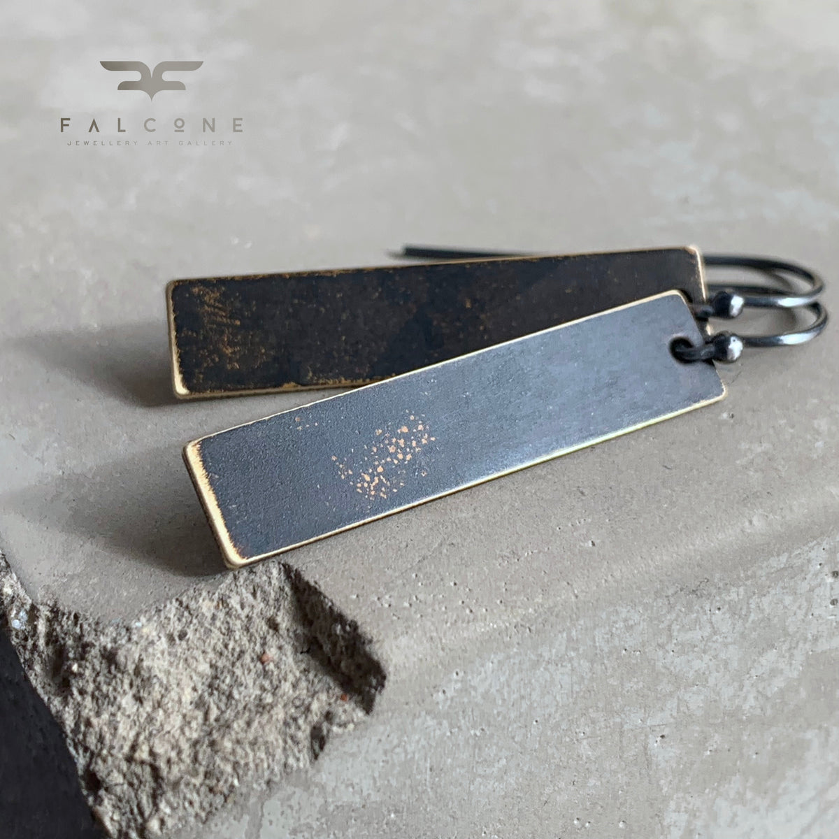 Brass and Sterling Silver Earrings ‘Geometric Golden Sheen’