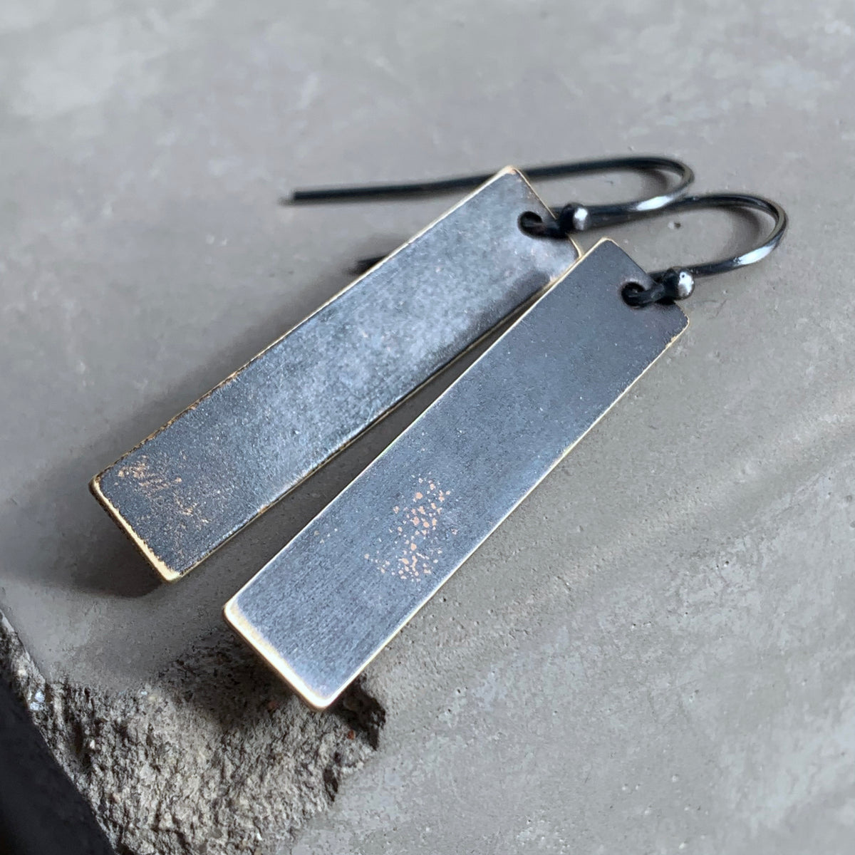 Brass and Sterling Silver Earrings ‘Geometric Golden Sheen’