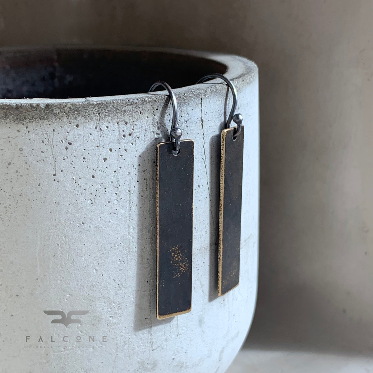 Brass and Sterling Silver Earrings ‘Geometric Golden Sheen’