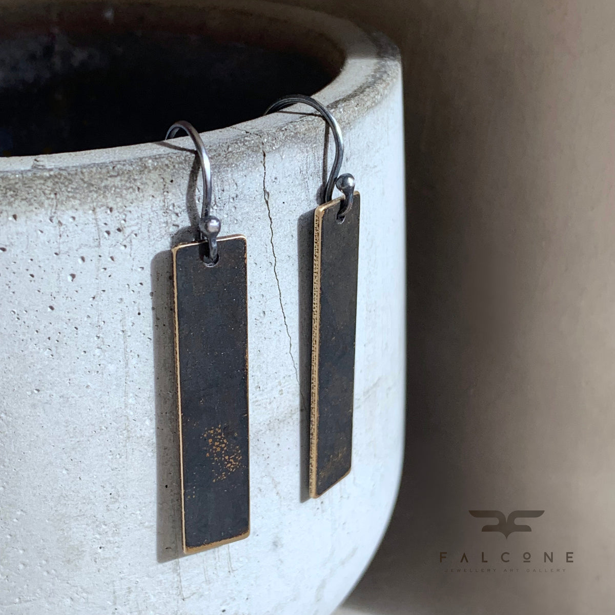 Brass and Sterling Silver Earrings ‘Geometric Golden Sheen’