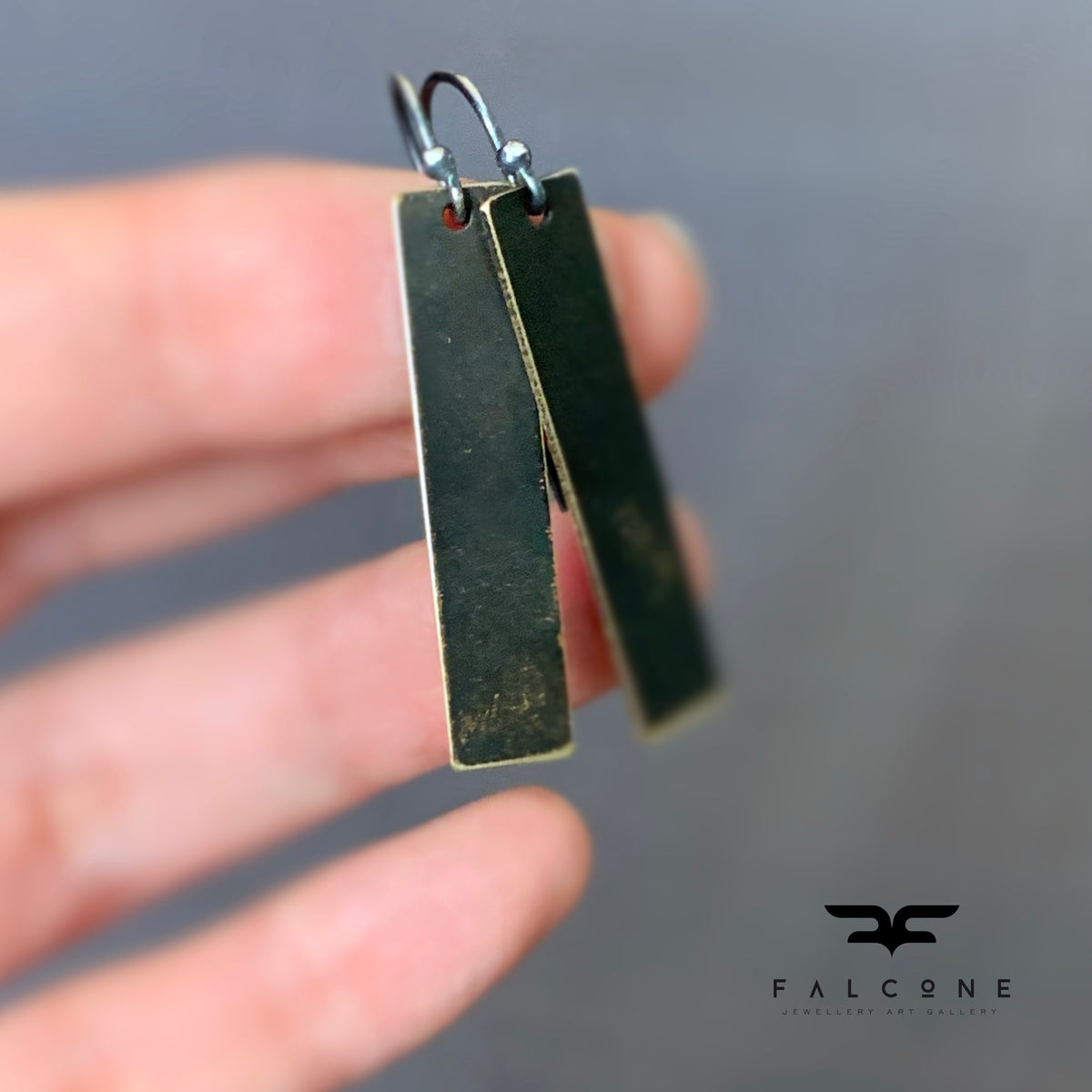Brass and Sterling Silver Earrings ‘Geometric Golden Sheen’
