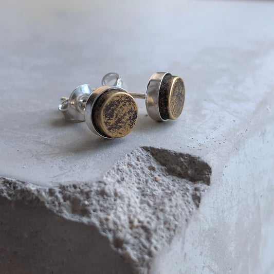 Stud Earrings 'Silver & Brass - Brown'