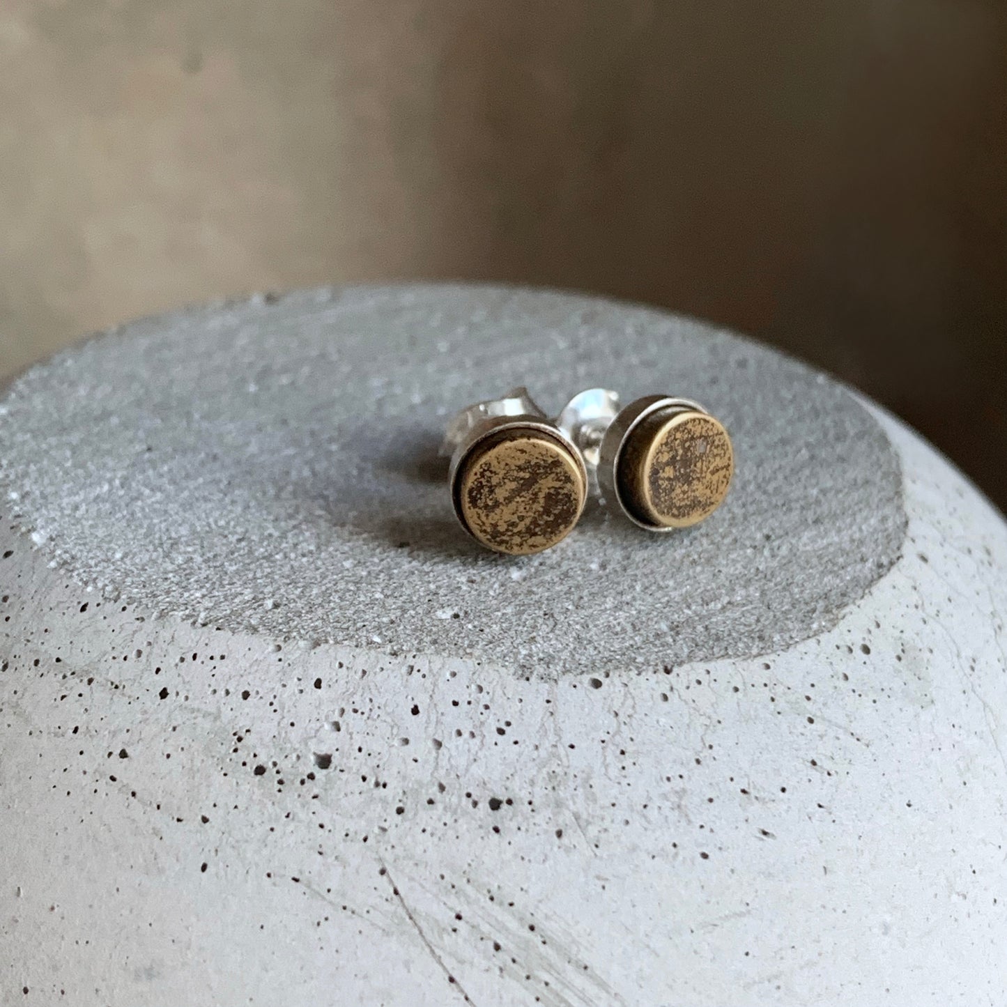 Stud Earrings 'Silver & Brass - Brown'