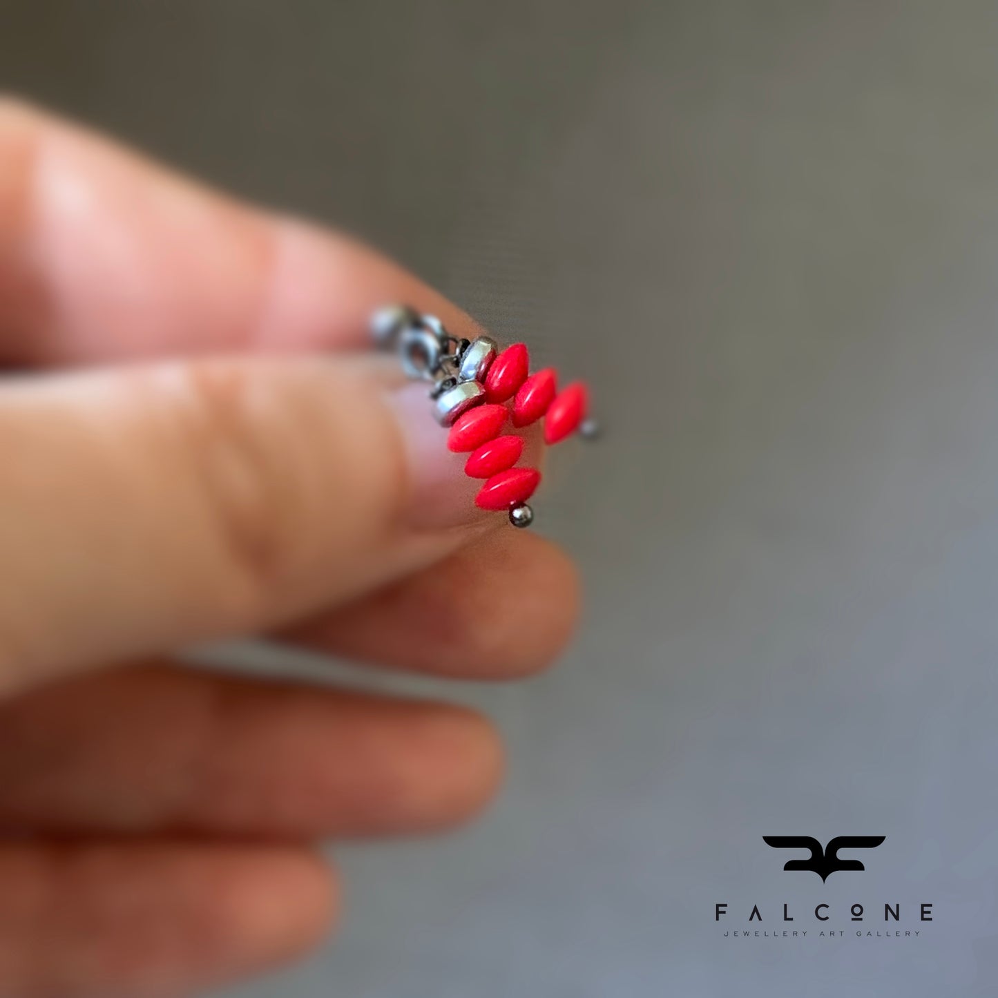 Silver stud earrings 'Autumn with Coral'