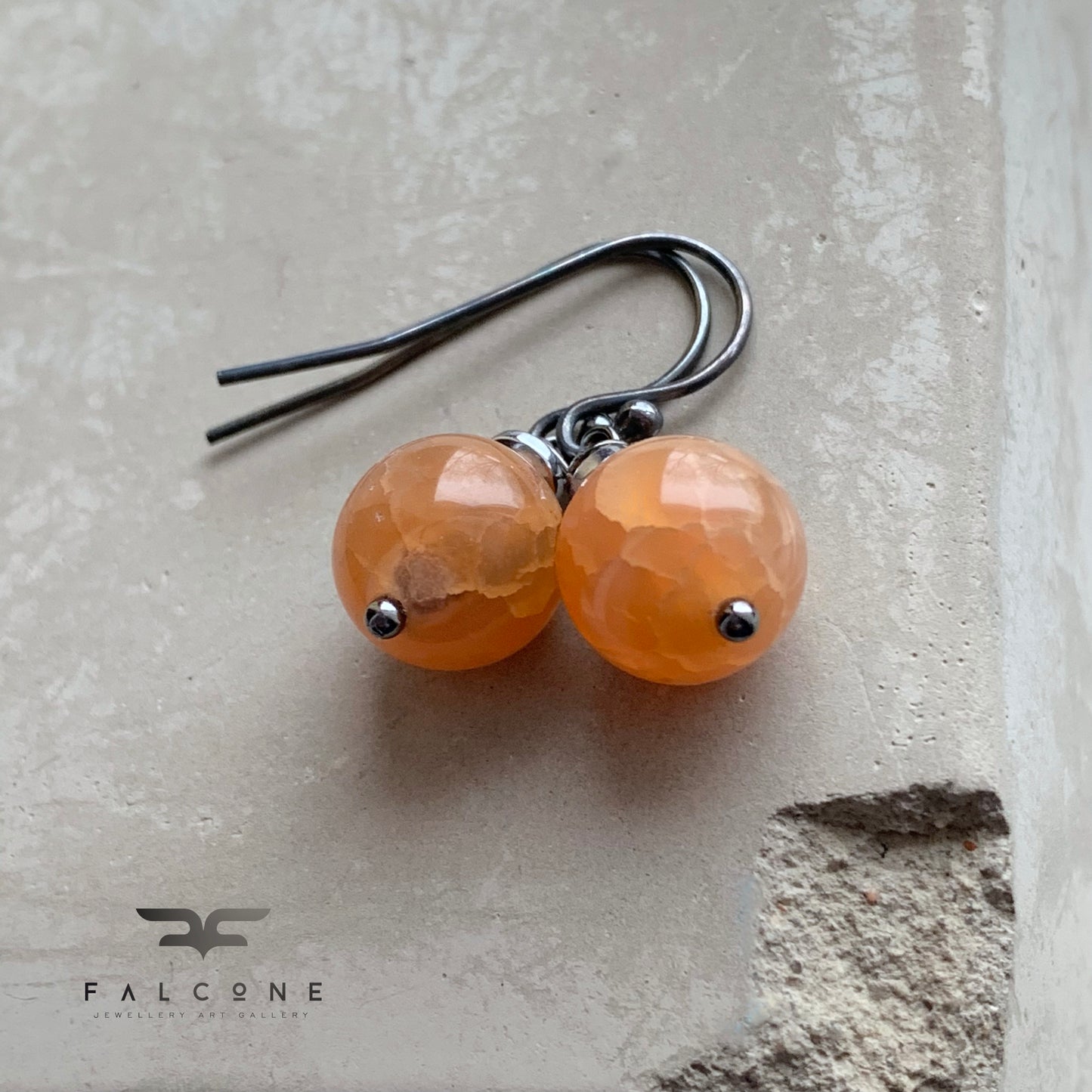 Pendientes de ágata dragón y plata de ley 'Rosa de té'