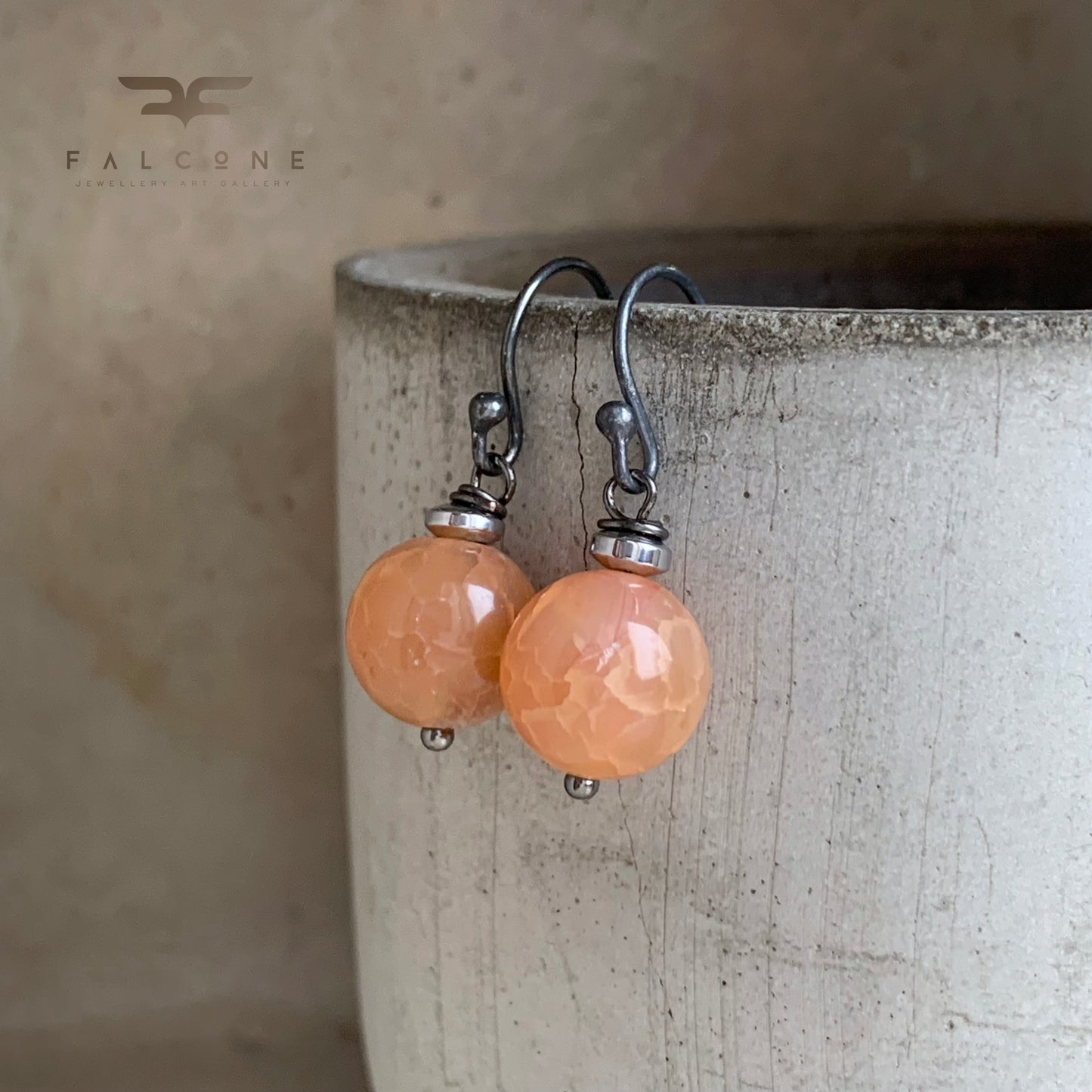 Pendientes de ágata dragón y plata de ley 'Rosa de té'