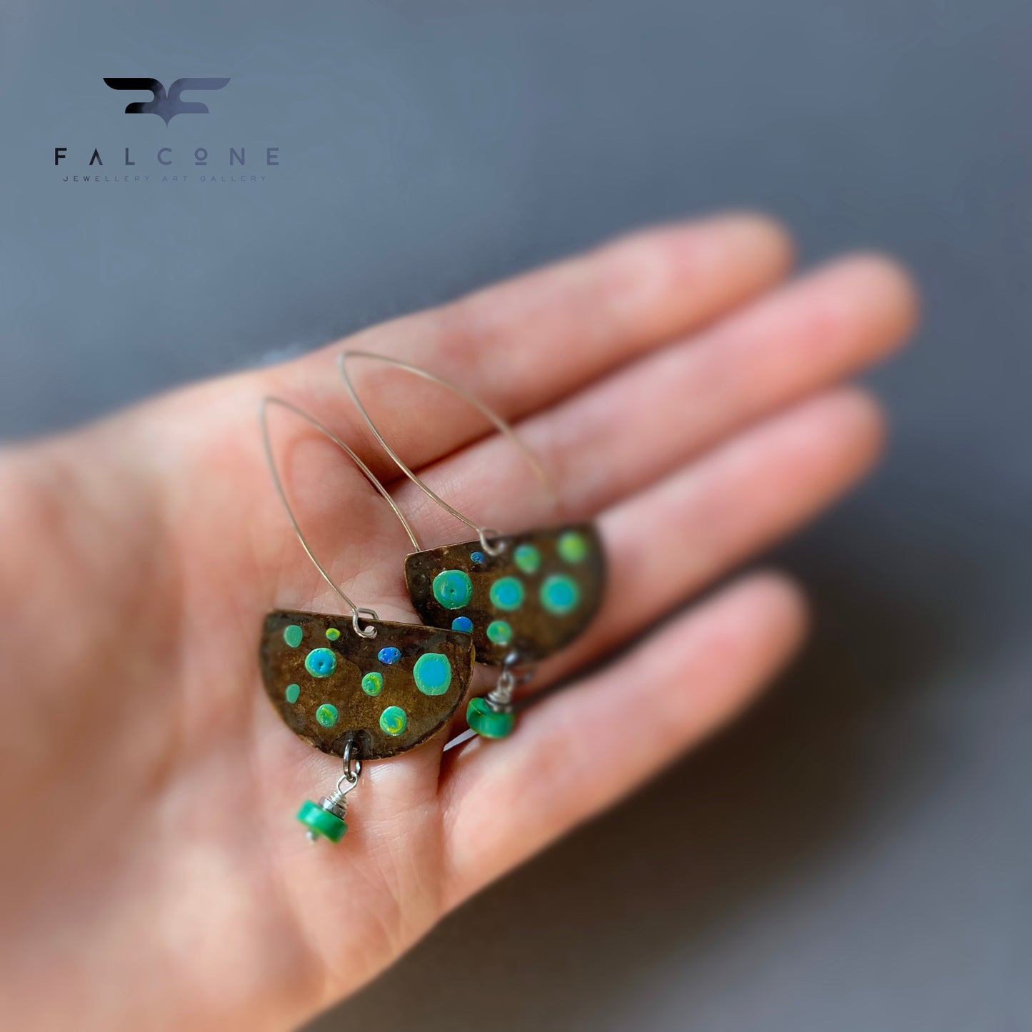 Brass, Natural Turquoise, and Silver Earrings 'Turquoise Dots'