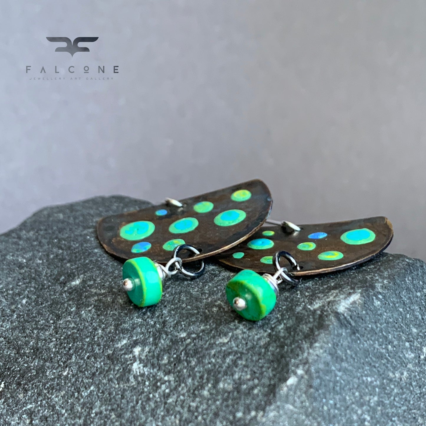 Brass, Natural Turquoise, and Silver Earrings 'Turquoise Dots'