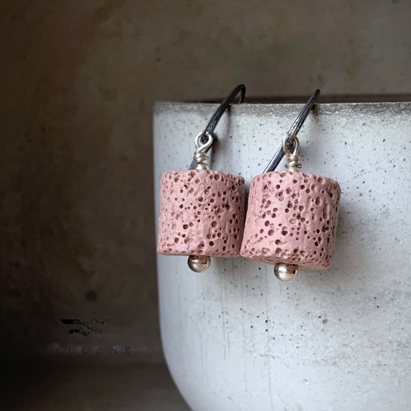 Earrings of volcanic lava and silver English earwires 'Lava'