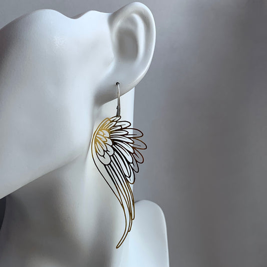 Brass and Sterling Silver Earrings 'Long Light Wings'